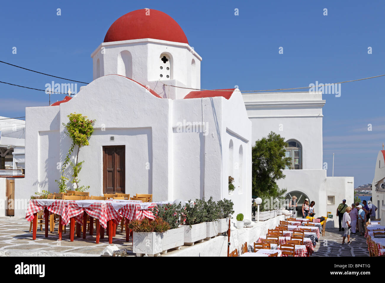 L'église à l'Kastro trimestre de la ville de Mykonos, l'île de Mykonos, Cyclades, Mer Égée, Grèce Banque D'Images
