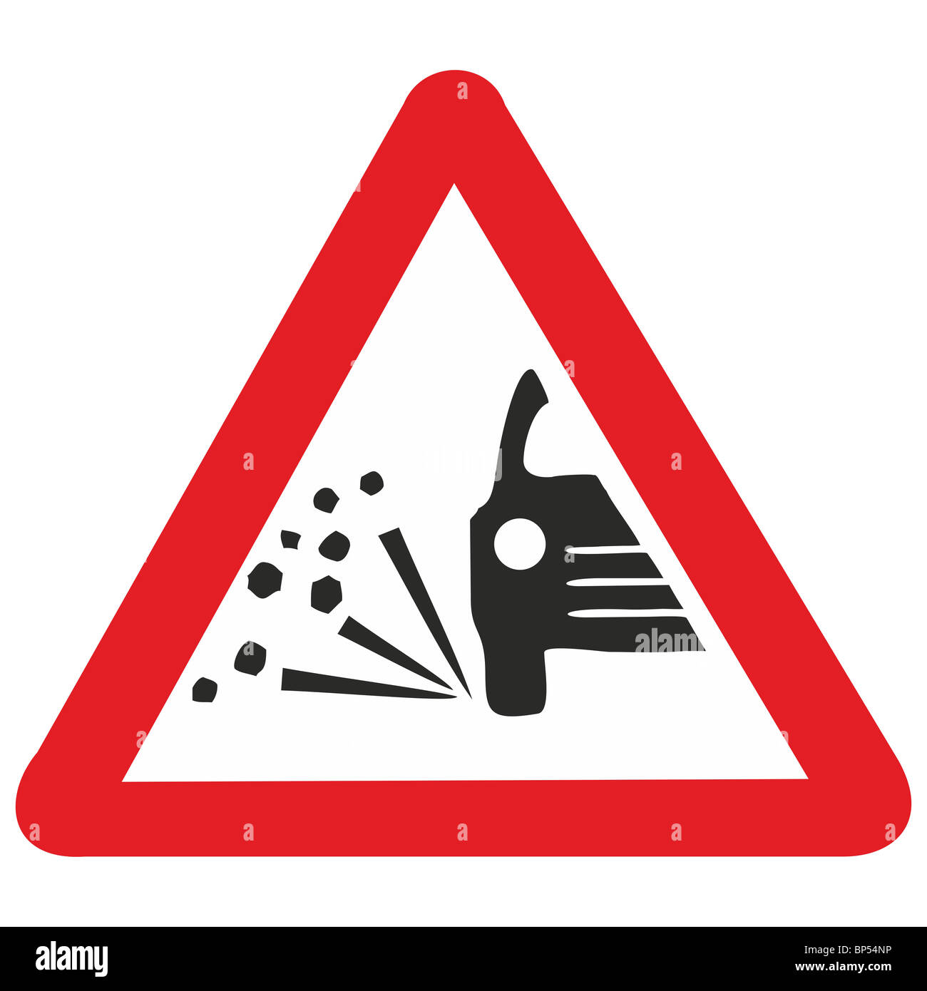 Uk signe de route de gravier gravillons lâche stone chip jetons d'abîmer la peinture Banque D'Images