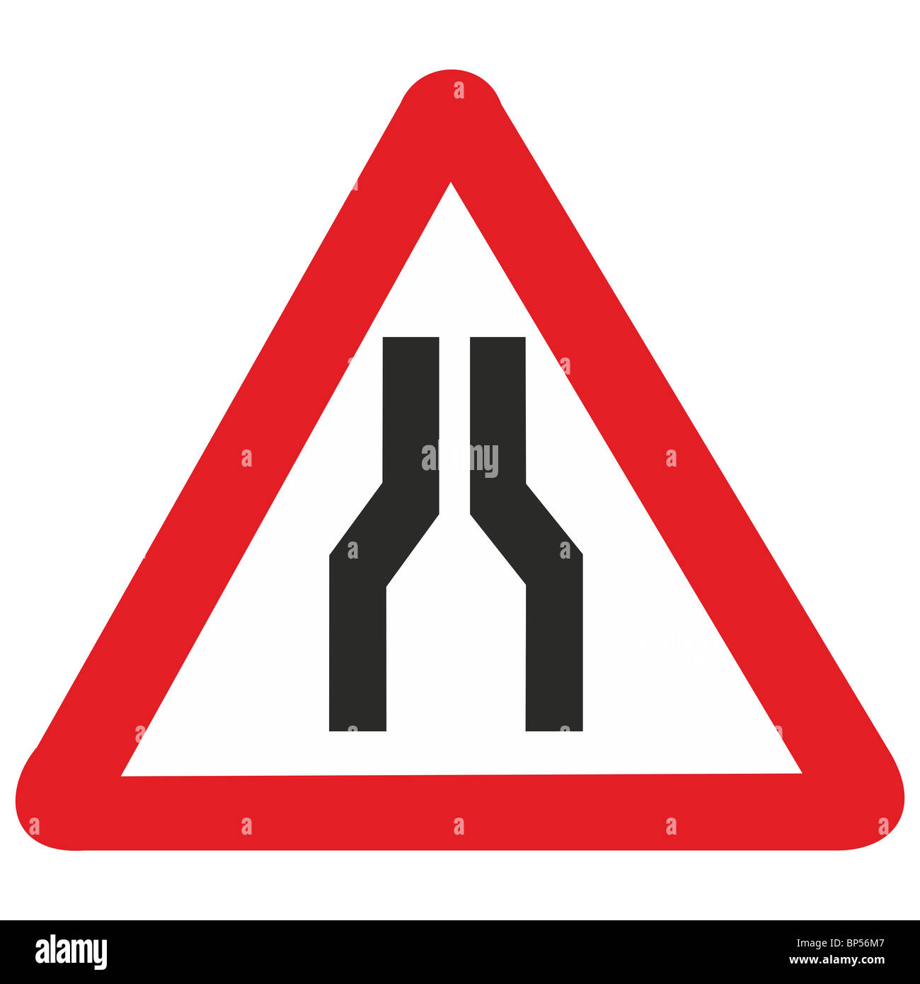 Uk road sign route Narrows sur les deux côtés de l'avant Banque D'Images