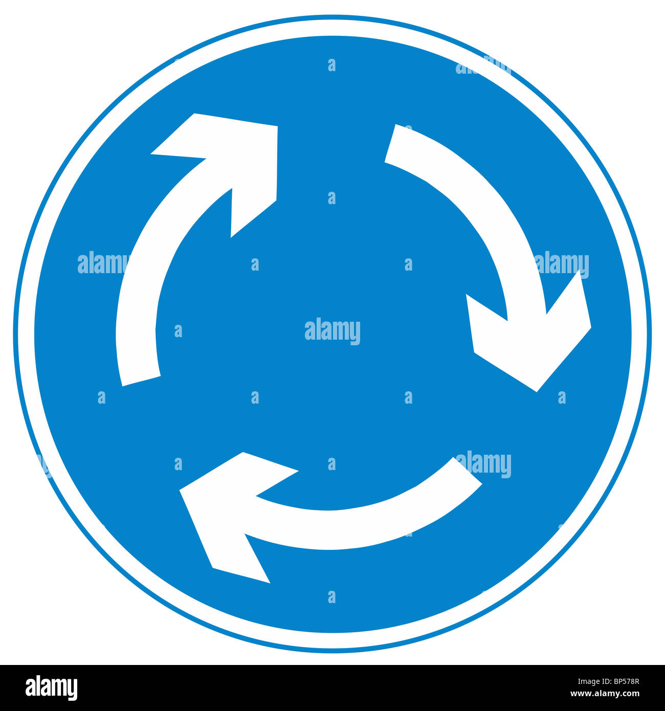 Uk road sign rond-point bleu blanc flèche flèches rond tournez autour de Banque D'Images