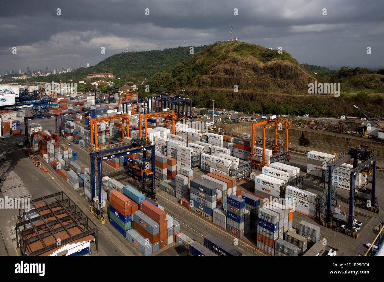 Vue aérienne au-dessus du port de conteneurs Balboa Panama République de Panama Banque D'Images