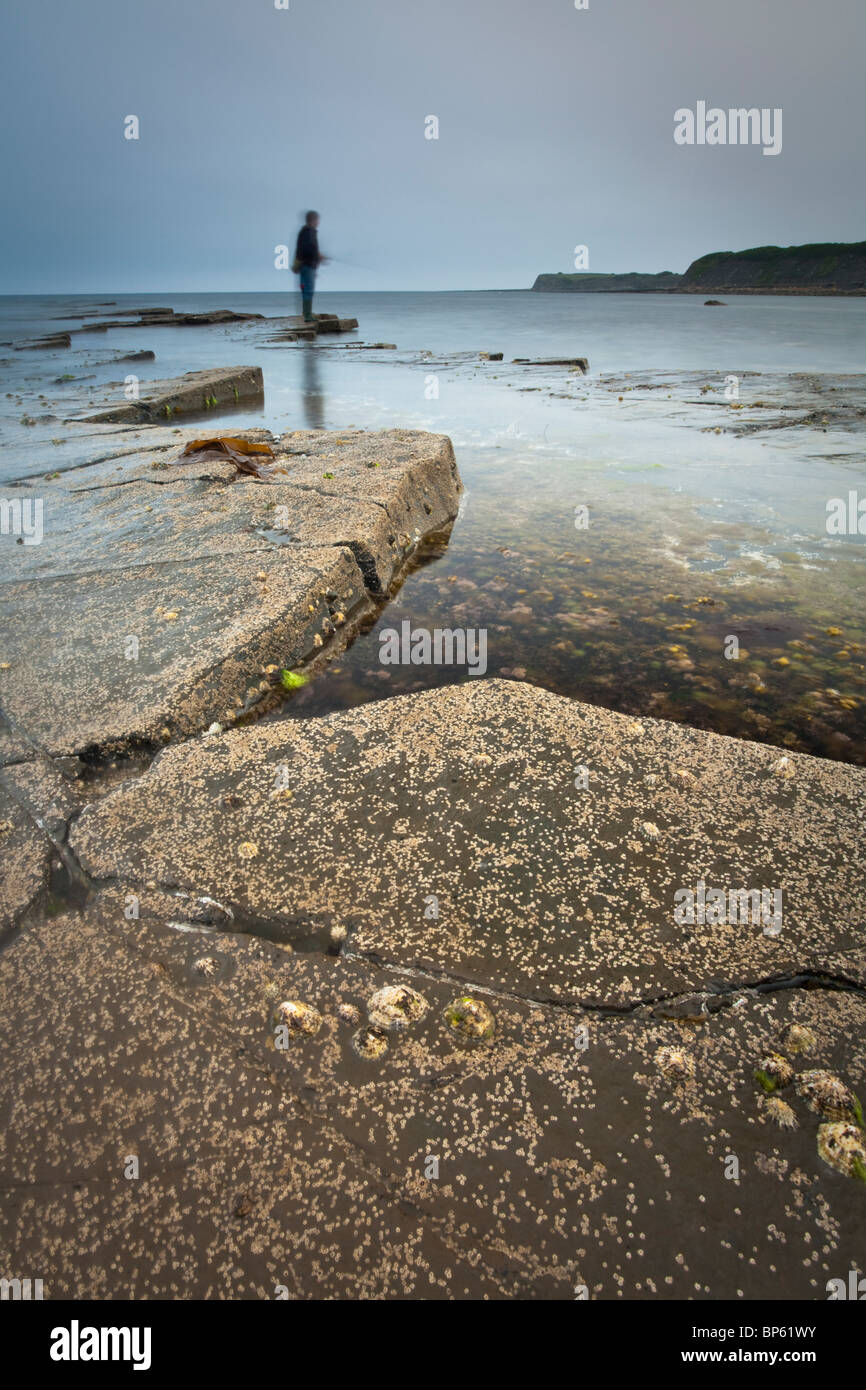 Pêche à partir de l'homme, des corniches Kimmeridge Bay Kimmeridge, Dorset, UK Banque D'Images