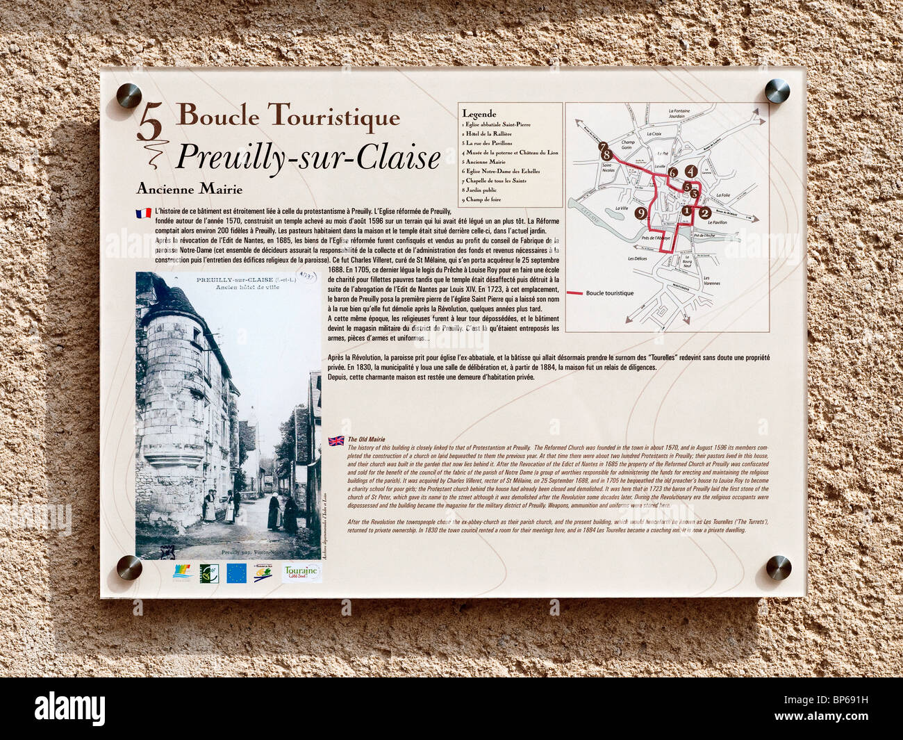 Boucle Touristique / town trail Informations Inscription - Preuilly-sur-Claise - France. Banque D'Images