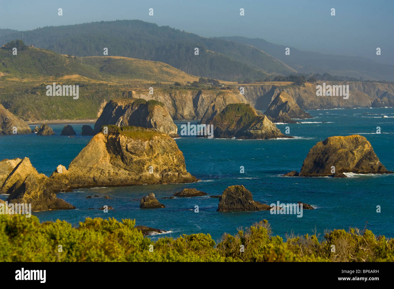 Les falaises rocheuses et accidentées et bluffs près de Elk, Mendocino County, Californie Banque D'Images