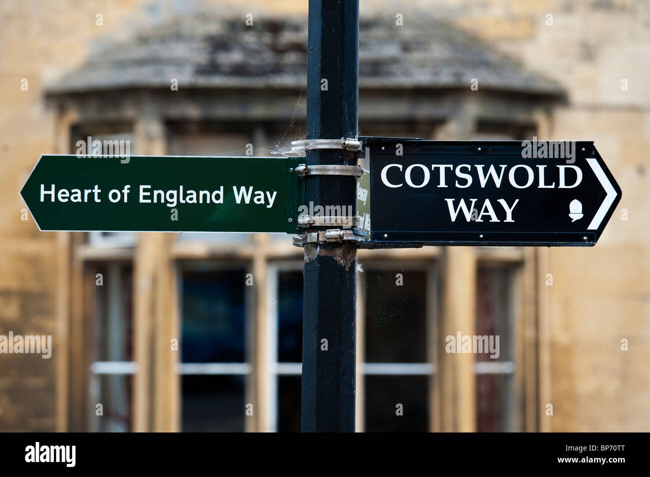 Le coeur de l'Angleterre et Cotswold Way sign, Chipping Campden, Cotswolds, en Angleterre Banque D'Images
