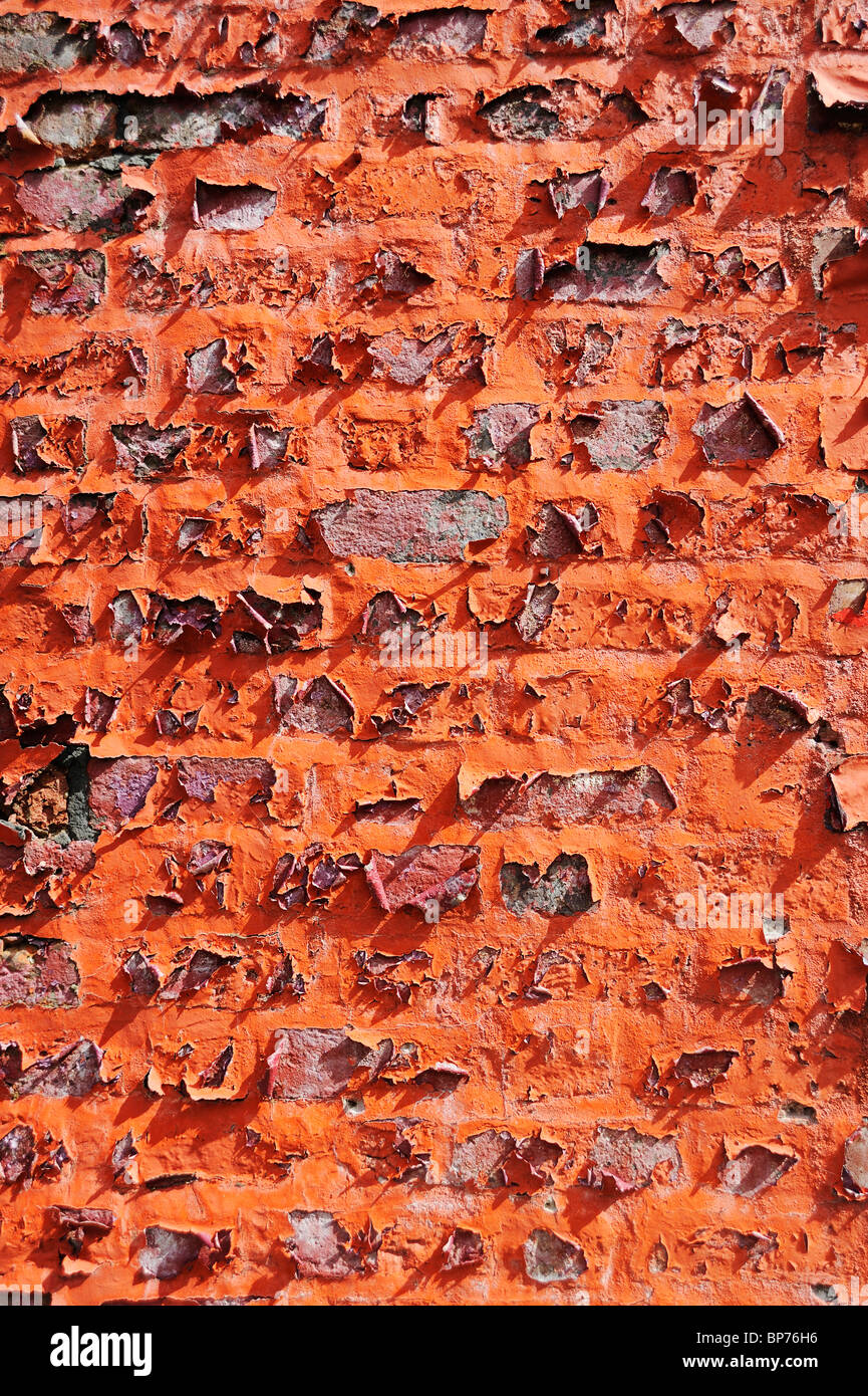 Écaille de peinture sur un mur de brique à Madryn Street, Dingle, Liverpool. Banque D'Images