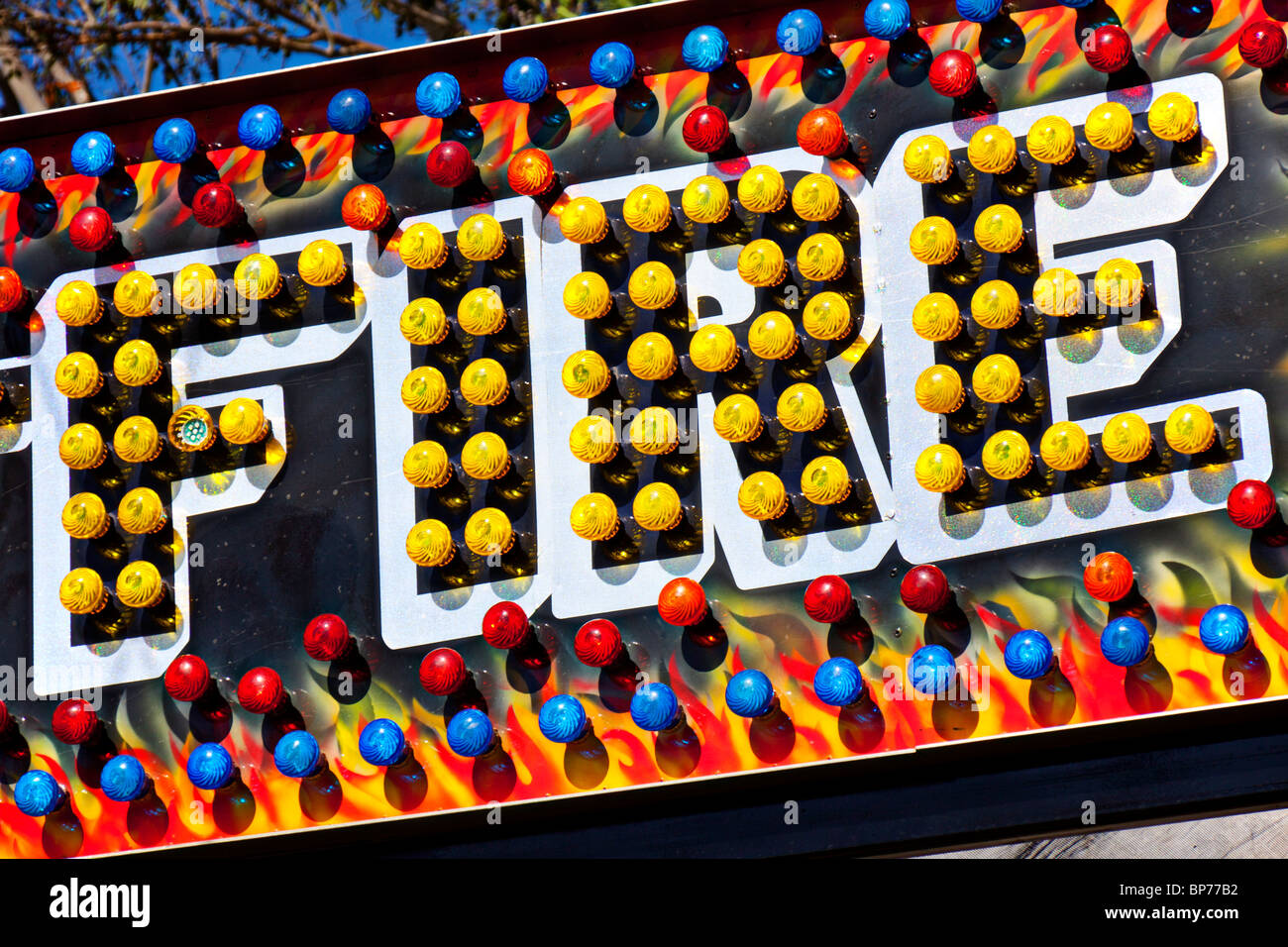 Carnival ride sign fire Banque D'Images
