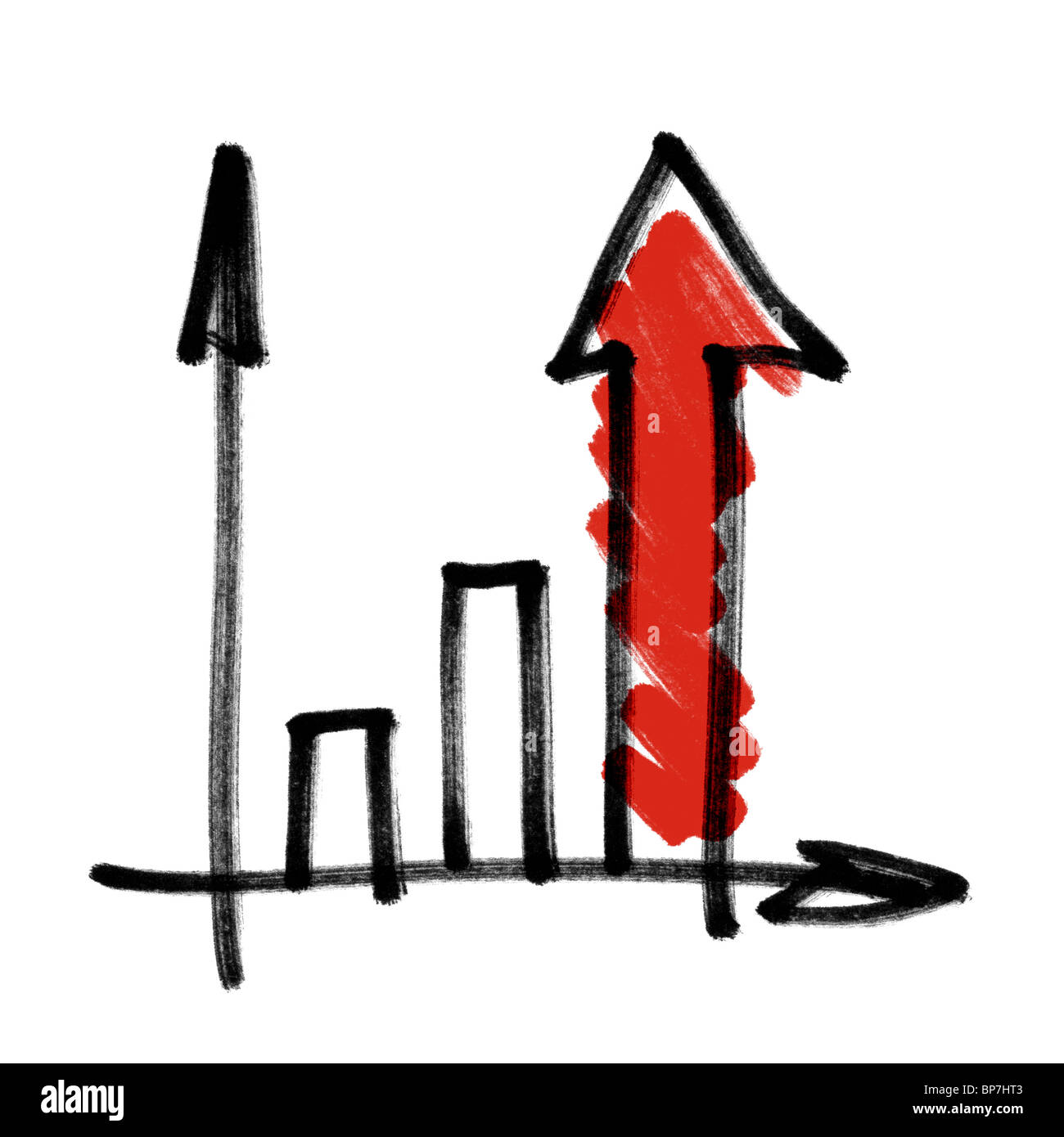 Entreprise à succès graphique avec flèche à l'ombre rouge. Dessin à la main, isolé. Banque D'Images