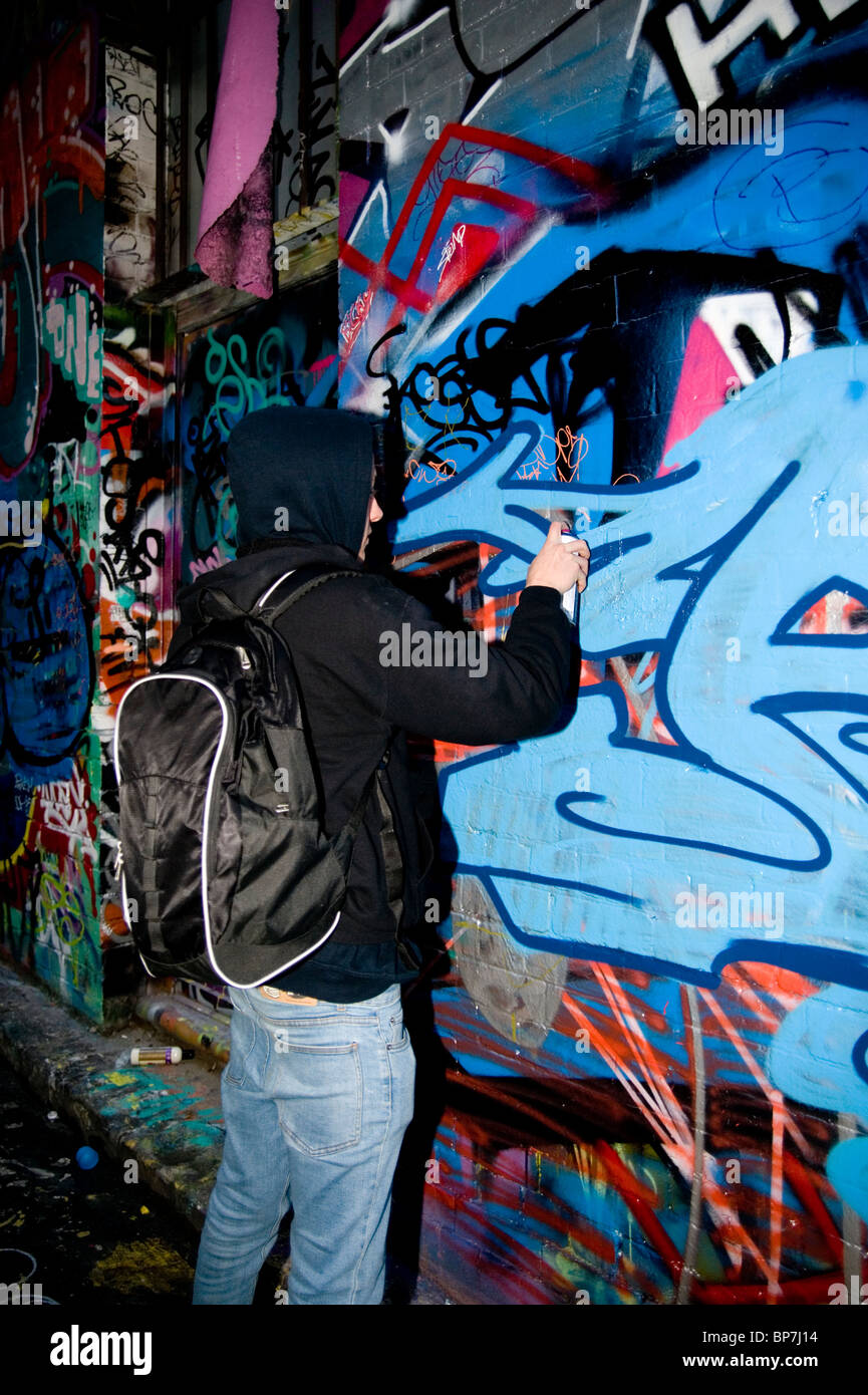 Artiste graffiti Rutledge lane Melbourne Banque D'Images