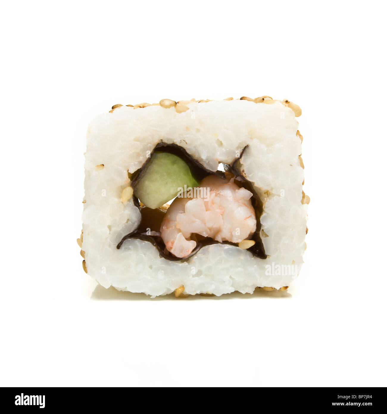 Bloc de sushi de perspective faible contre isolé sur fond blanc. Banque D'Images