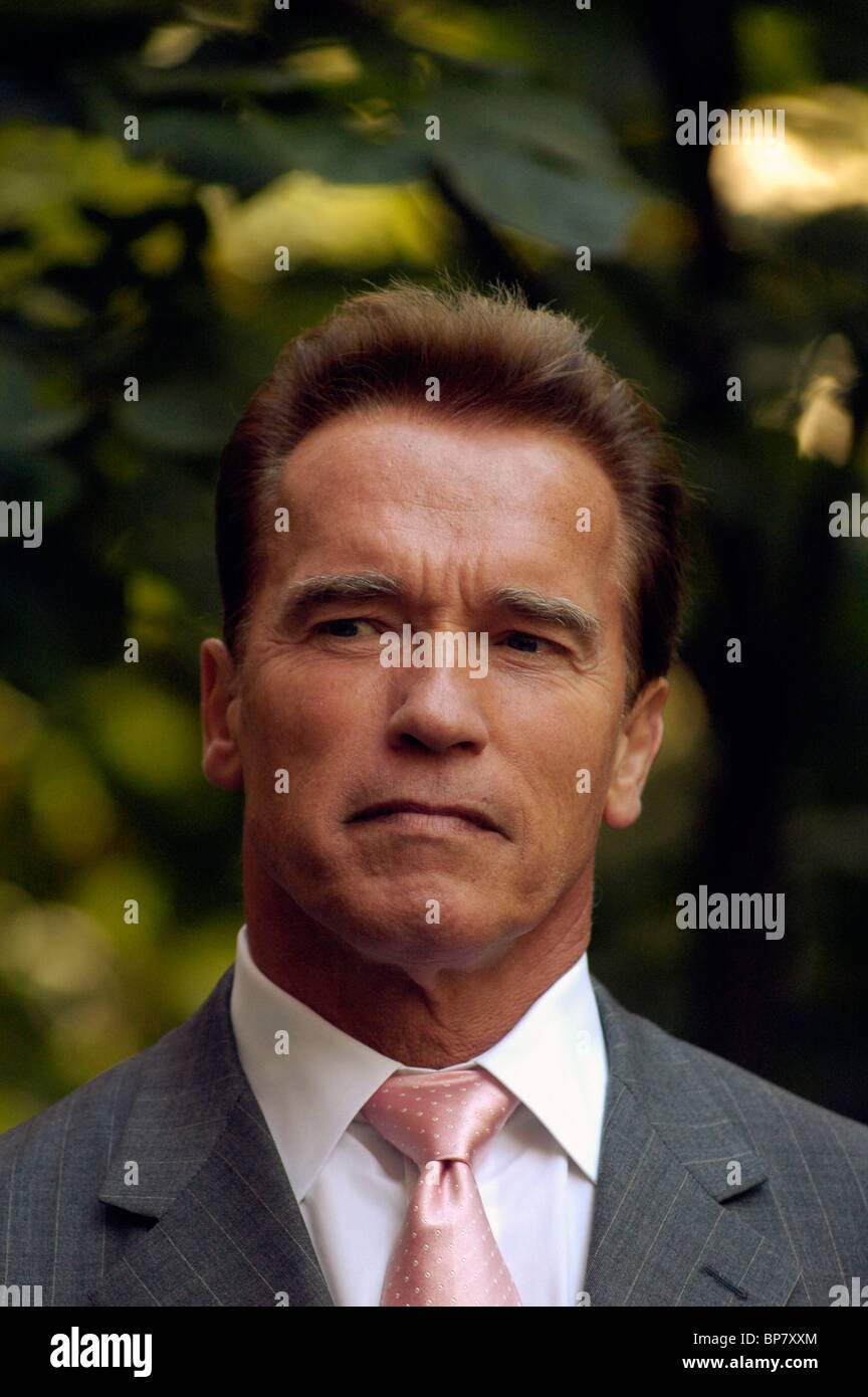 Le gouverneur de la Californie Arnold Schwarzenegger lors d'une conférence de presse à New York Banque D'Images