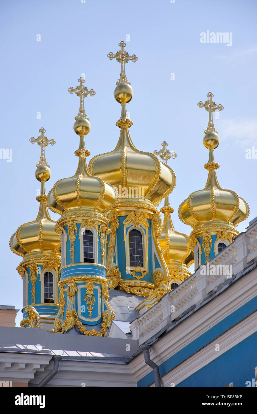 L'oignon, les dômes d'or Palais de Catherine, Pouchkine, Saint Petersburg, Russie, Région Nord-Ouest Banque D'Images