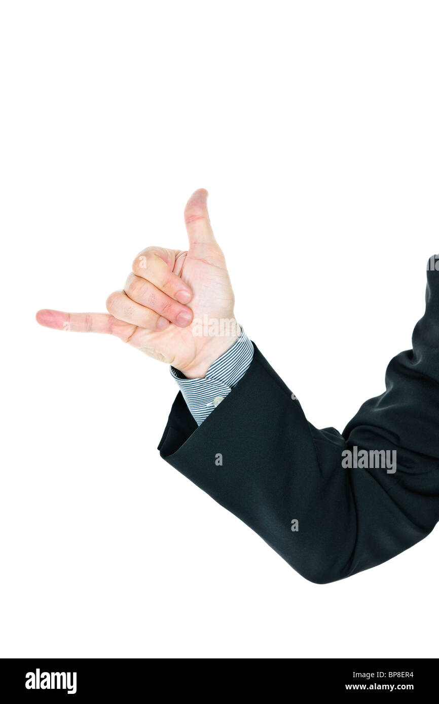 Business man giving pendre hand gesture Banque D'Images