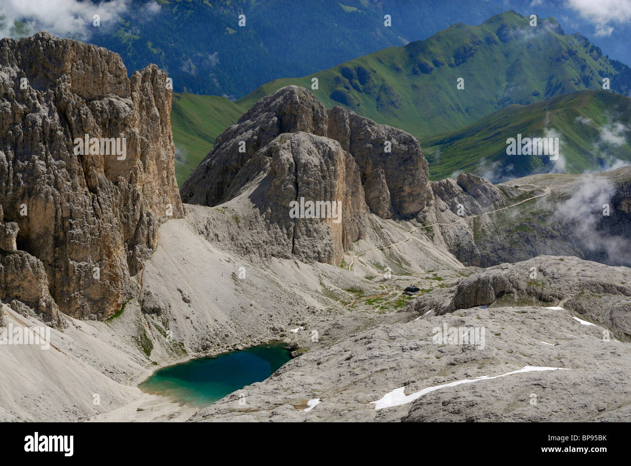 Lago di Antermoia, Rosengarten, groupe, Dolomites Tyrol du Sud, Italie Banque D'Images