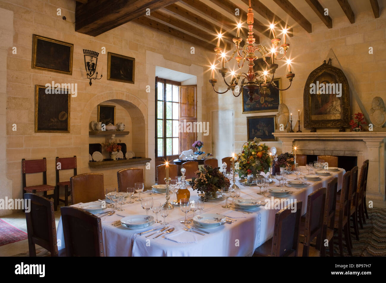 Salle à manger à Els Calderers Manor House, près de Sant Joan, Majorque, Iles Baléares, Espagne, Europe Banque D'Images