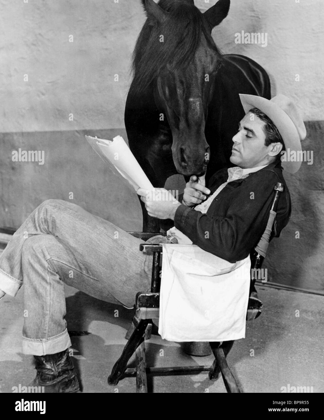 STEVE COCHRAN & HORSE ACTEUR (1952) Banque D'Images