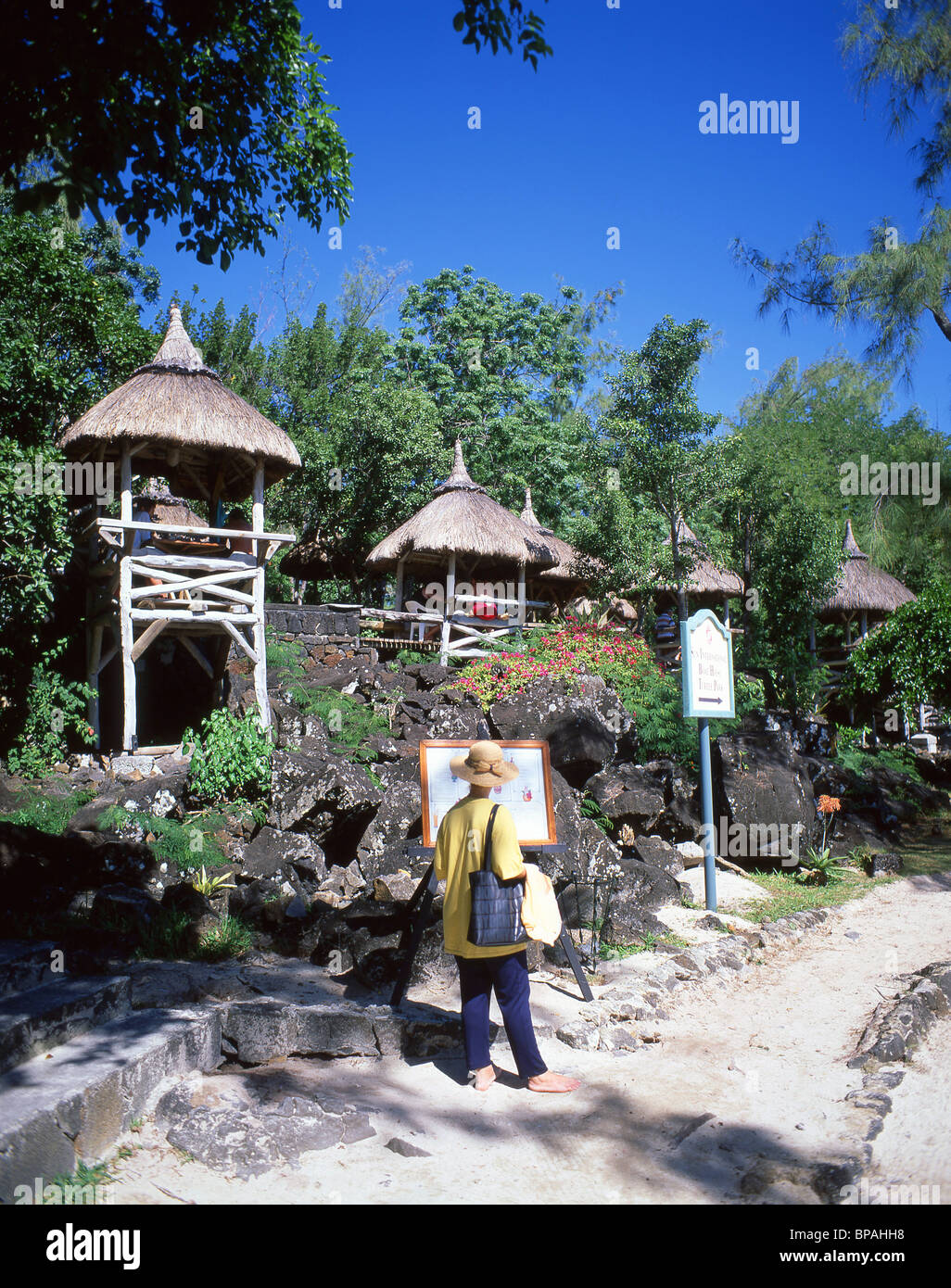 Restaurant en plein air, l'Île aux Cerfs, Flacq District, République de Maurice Banque D'Images