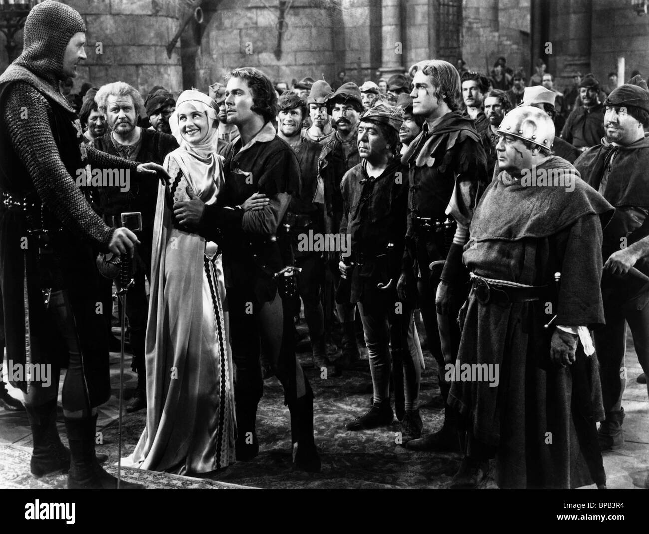 OLIVIA DE HAVILLAND, Errol Flynn, Eugene Pallette, PATRIC KNOWLES, les aventures de Robin des Bois, 1938 Banque D'Images