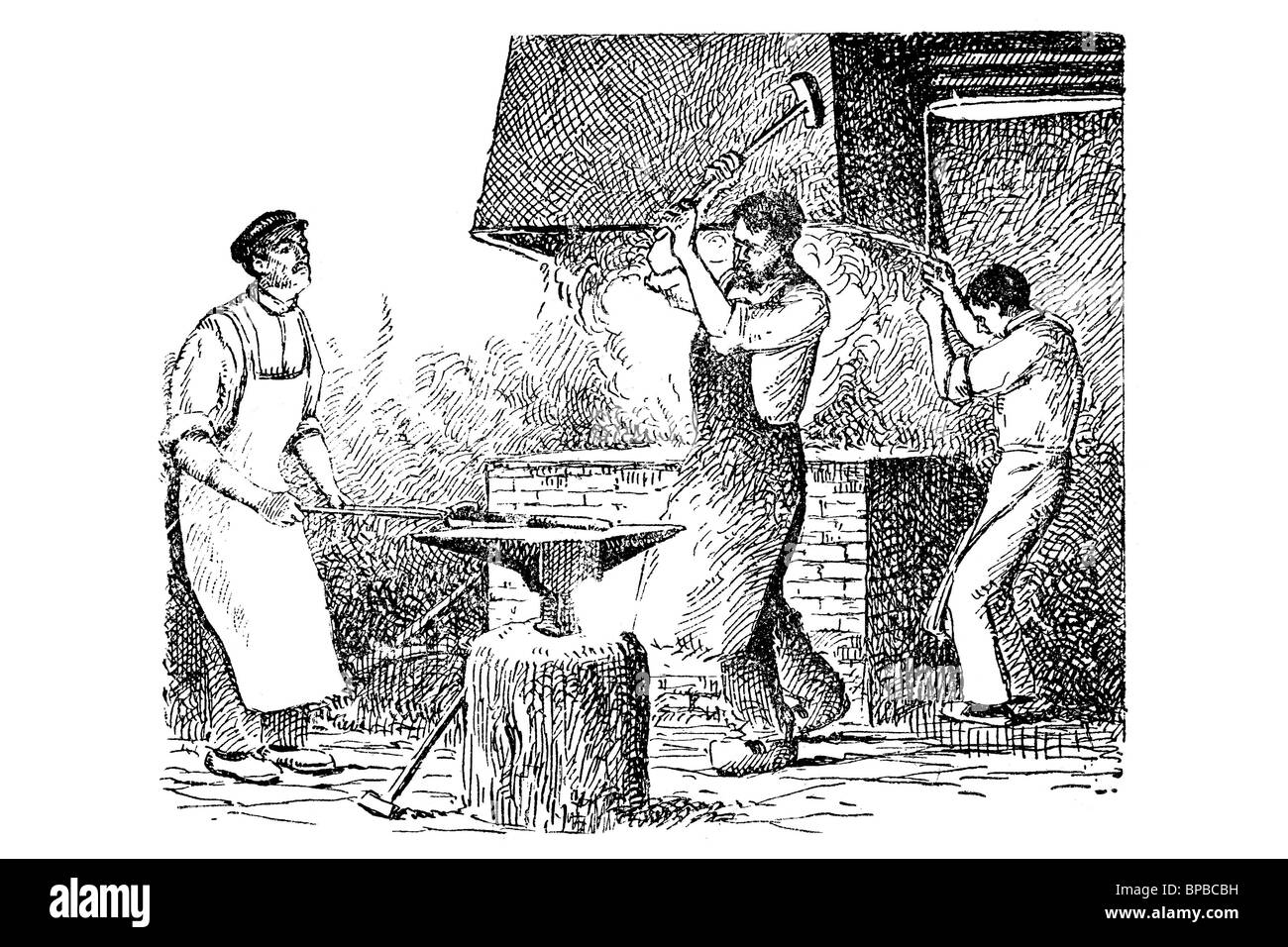 Les forgerons de travailler. Illustration d'antiquités. 19i00. Banque D'Images
