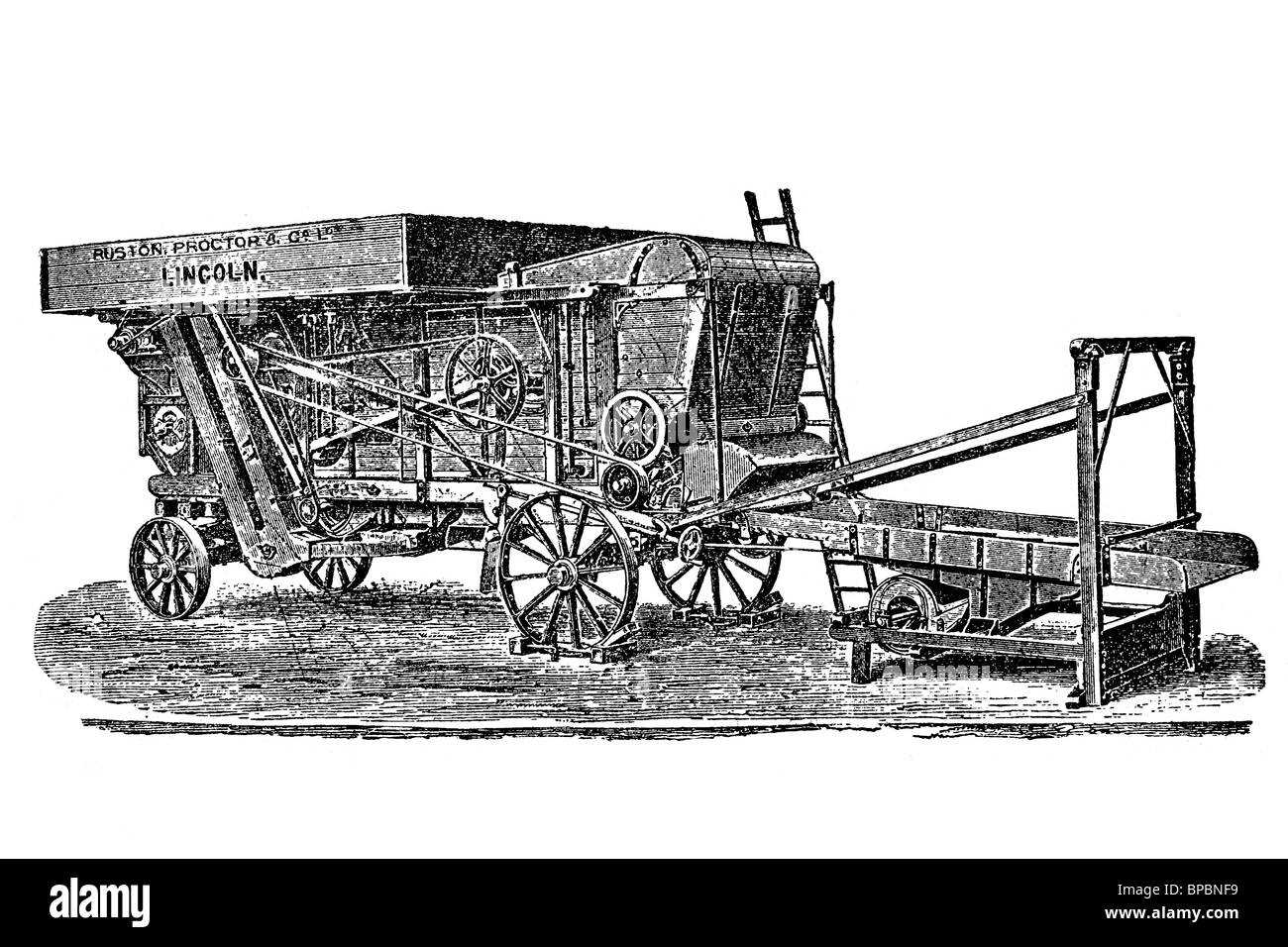 Threshing machine portable. Illustration d'antiquités. 1900. Banque D'Images