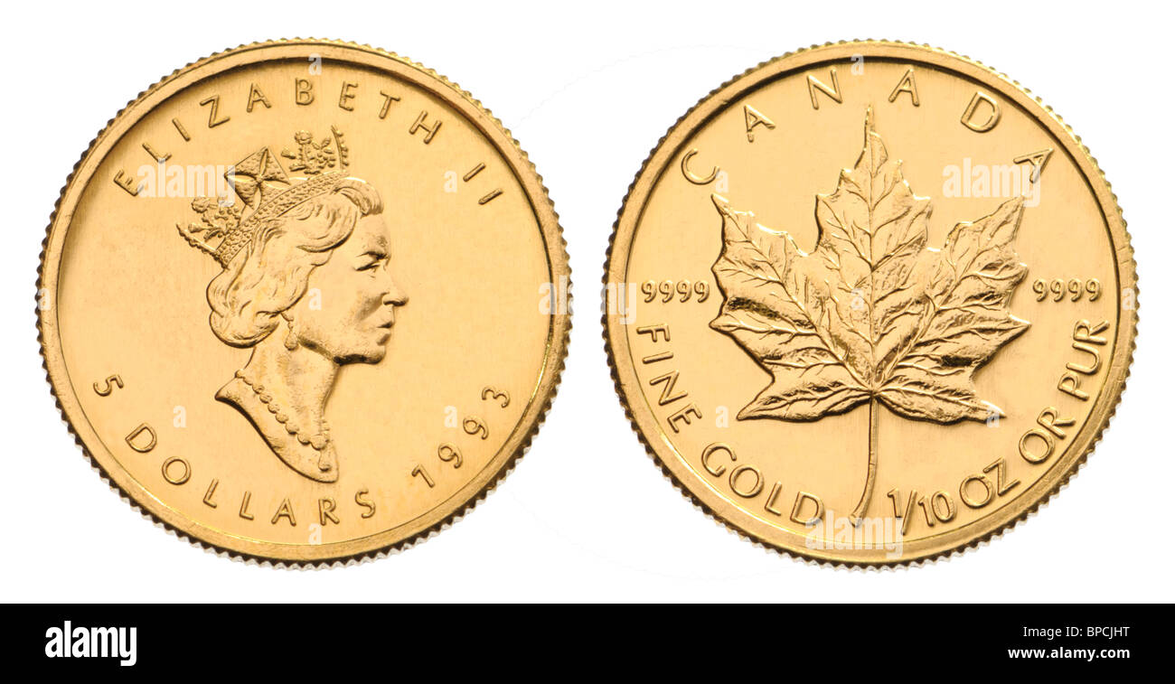 Pièce d'or canadienne - 1/10 once Feuille d'érable Banque D'Images