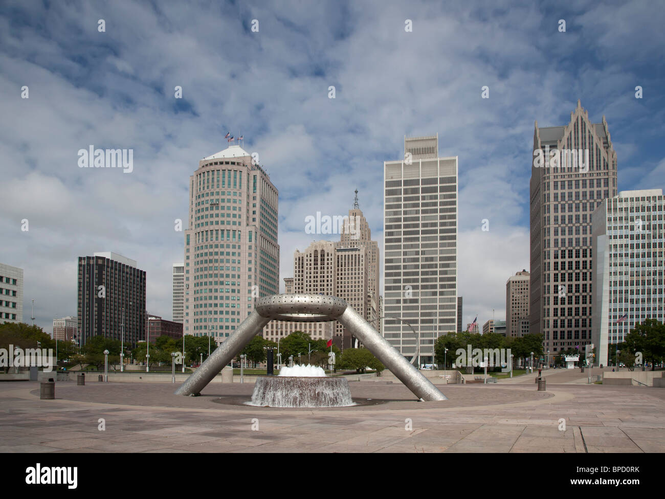 Hart Plaza et la fontaine au centre-ville de Detroit Dodge Banque D'Images