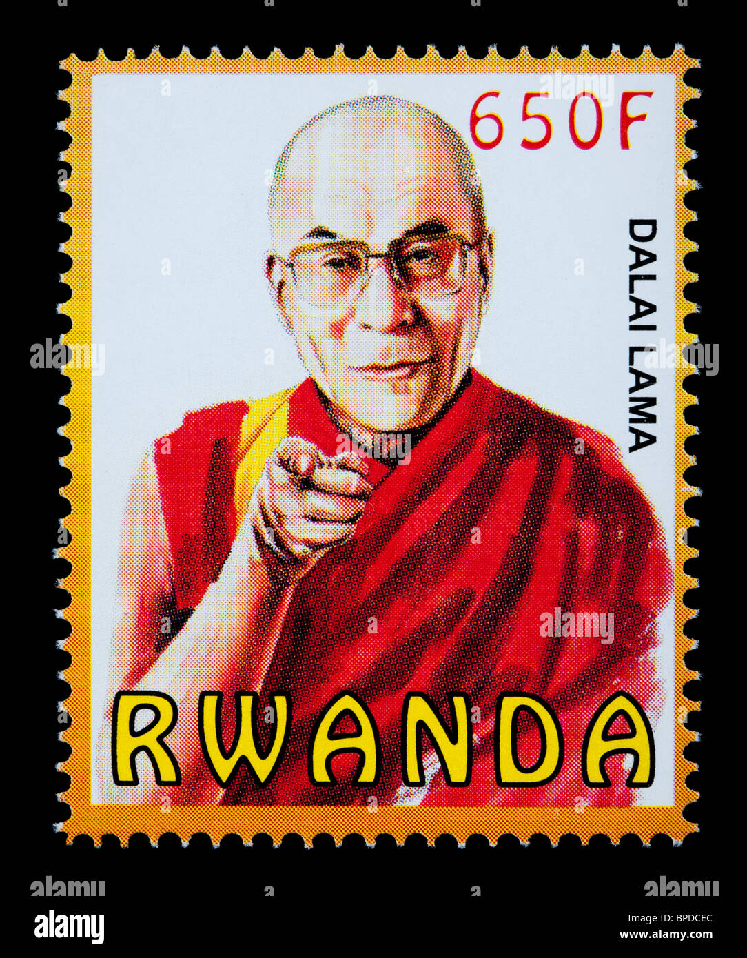 RWANDA - circa 2000 : un timbre-poste imprimé en Rwanda montrant le dalaï-lama, circa 2000 Banque D'Images