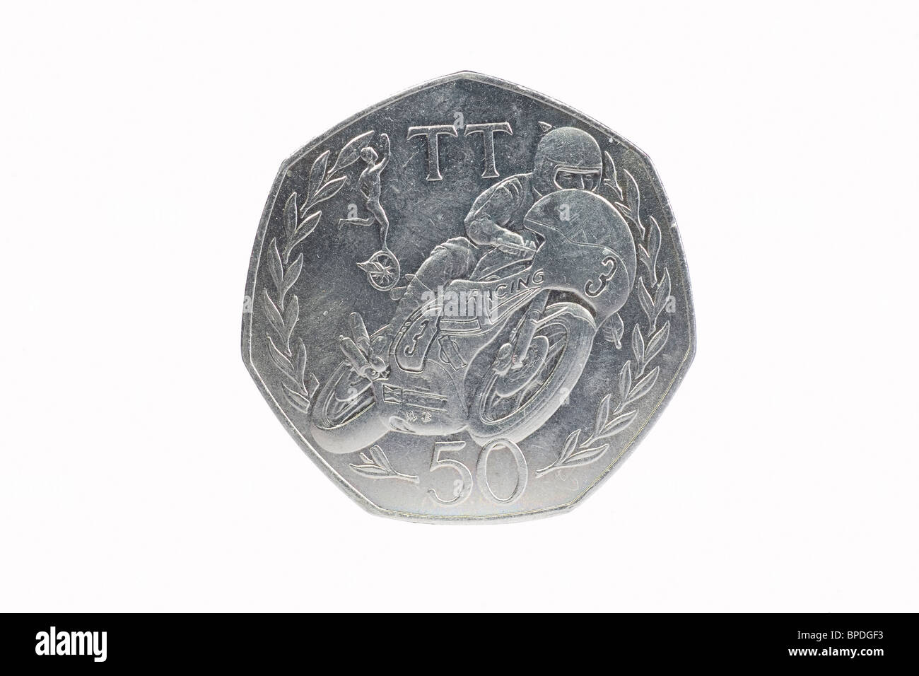 Isle of Man 50 pence Joey Dunlop commémoration coin Banque D'Images