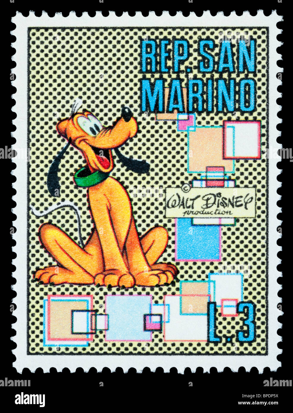 San Marino - circa 1970 : un timbre-poste imprimé en Saint-marin montrant le personnage de Disney Pluto, vers 1968 Banque D'Images