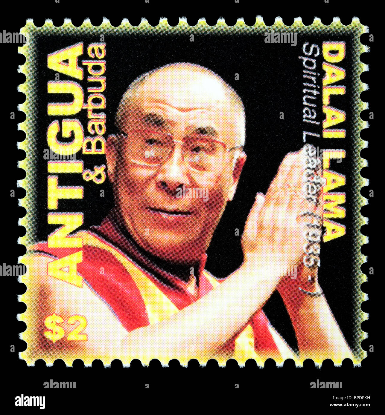 ANTIGUA - circa 2000 : un timbre-poste imprimé en montrant le dalaï-lama, circa 2000 Banque D'Images