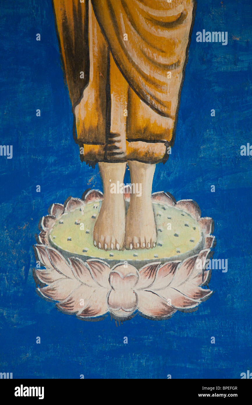 Détail d'un moine tableau sur un mur du temple du Cambodge - Phnom Penh, Cambodge Banque D'Images