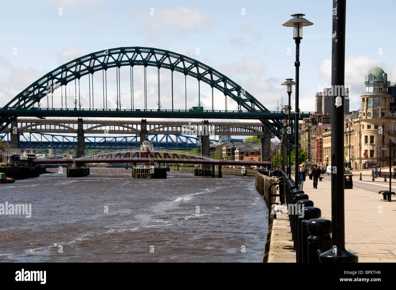 High Level Bridge Tyne, Tyne Bridge et le pont tournant hydraulique, Newcastle upon Tyne, Tyne & Wear Banque D'Images