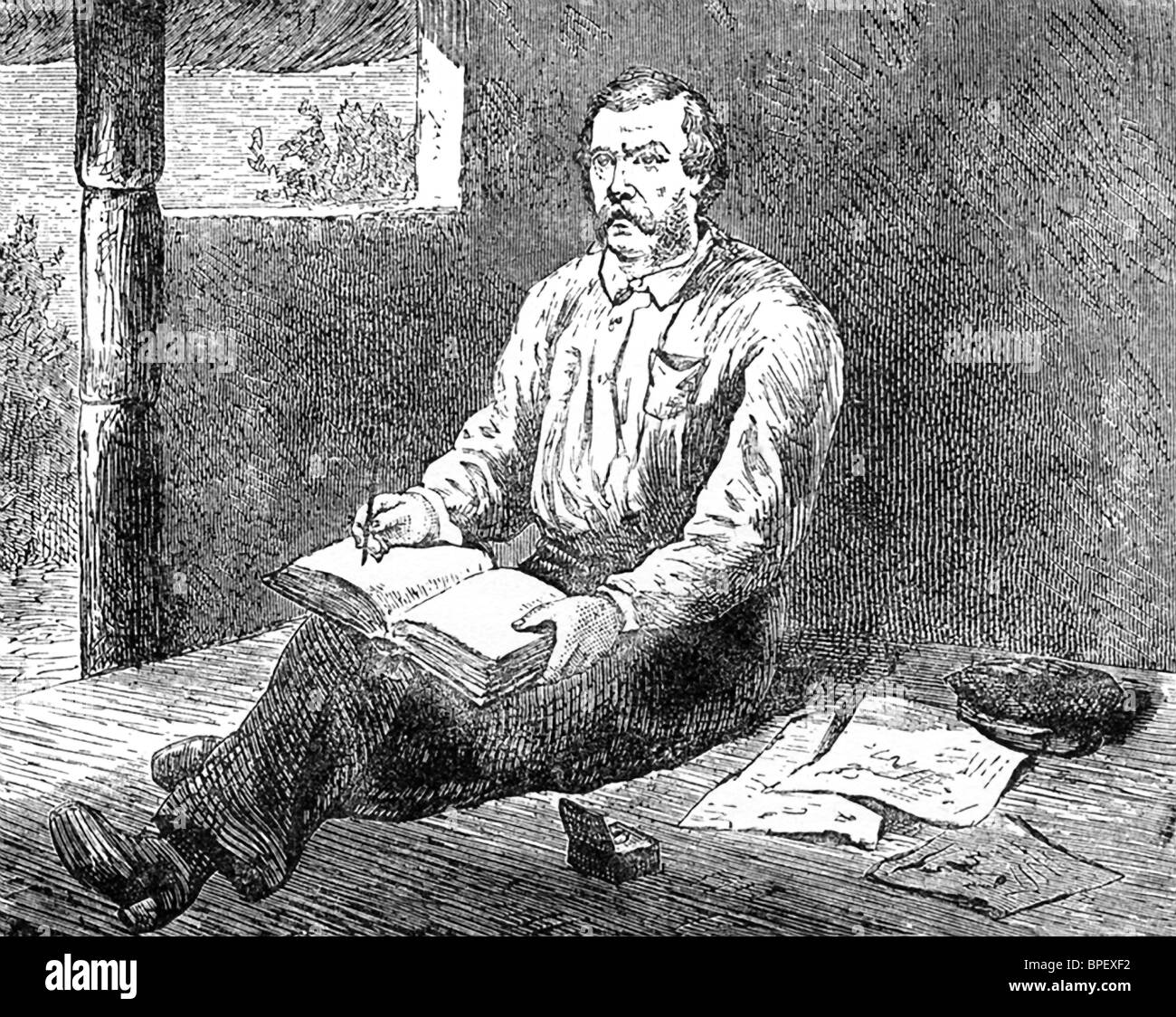 L'explorateur britannique Henry Morton Stanley fait ce croquis de David Livingstone, missionnaire et explorateur écossais en Afrique. Banque D'Images