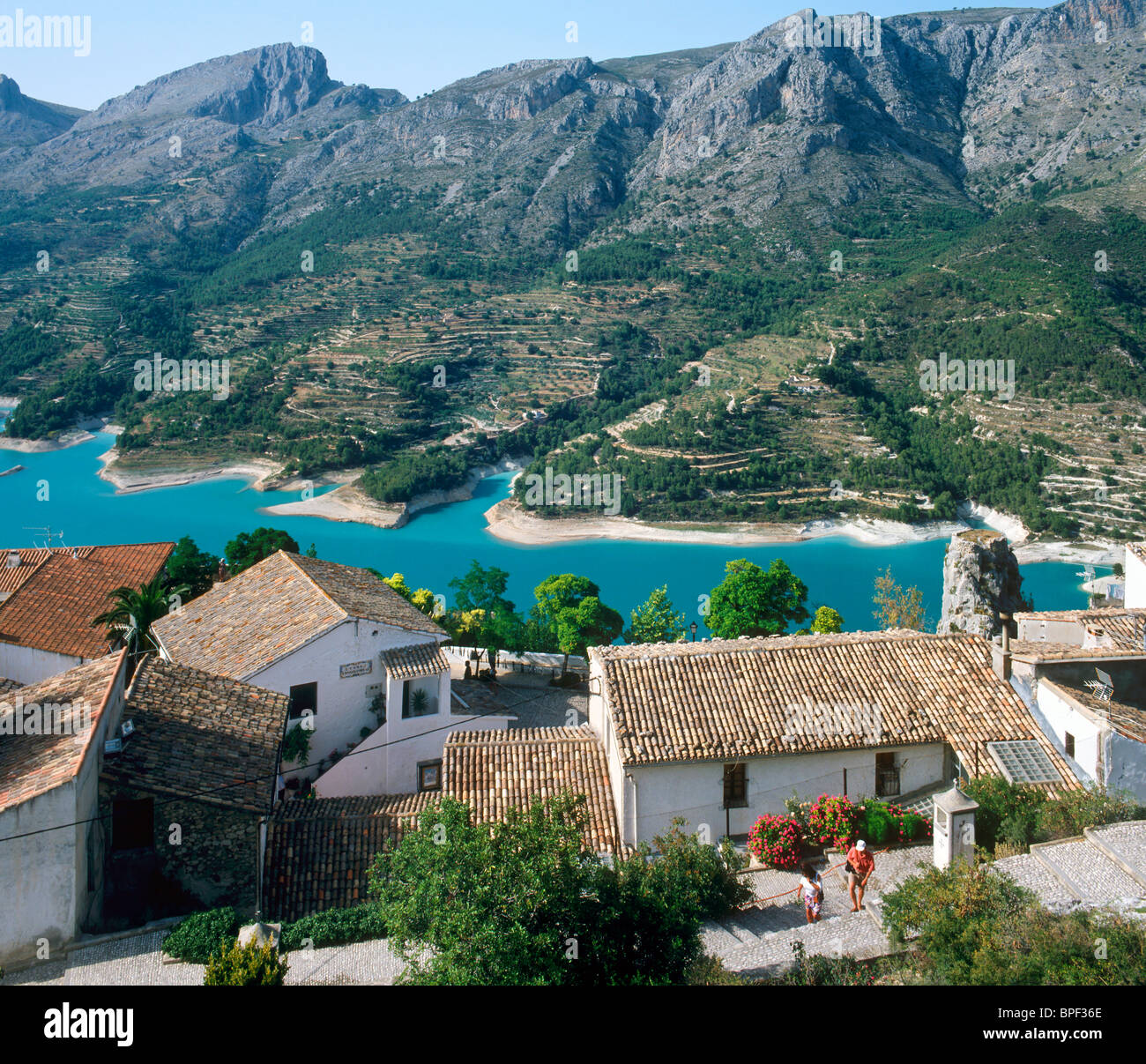 Vue sur la montagne maure de Guadalest, village près de Benidorm, Costa Blanca, Espagne Banque D'Images