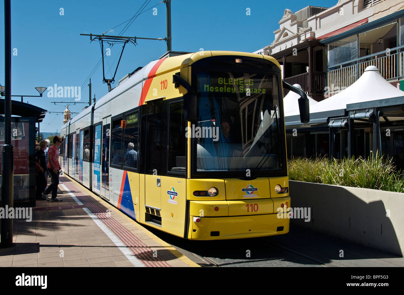 Le Tram tire en terminus à Moseley Square Adelaide Glenelg, Australie du Sud Banque D'Images