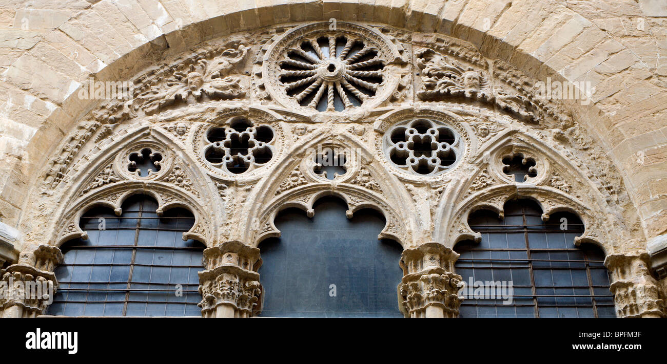 Florence - fenêtre gothique de la façade d'Orsanmichele Banque D'Images