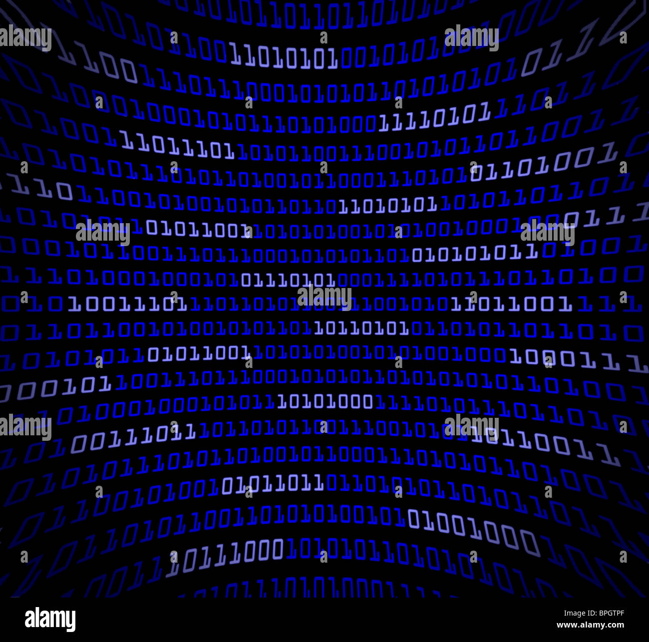 Code informatique numérique bleu déformée dans un domaine de 1 et de 0 Banque D'Images