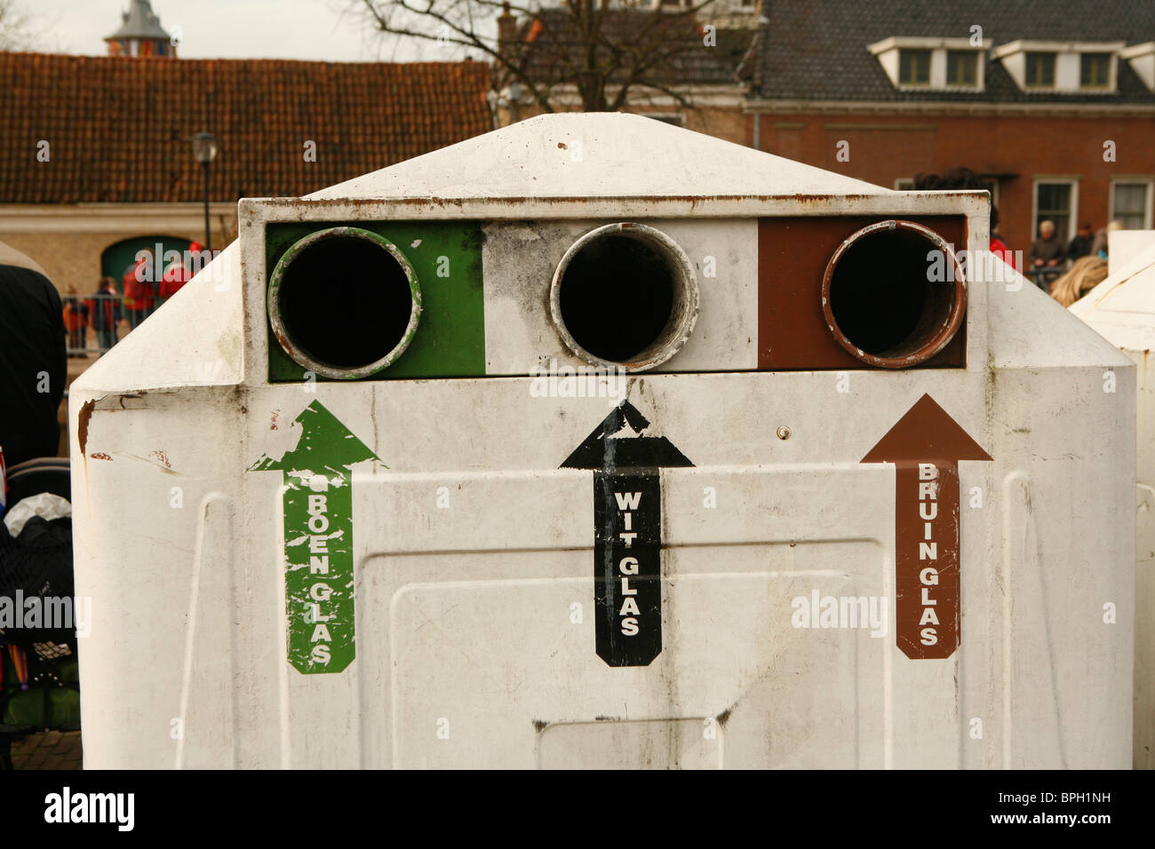 Le recyclage du verre-conteneur dans Amsterdam Banque D'Images