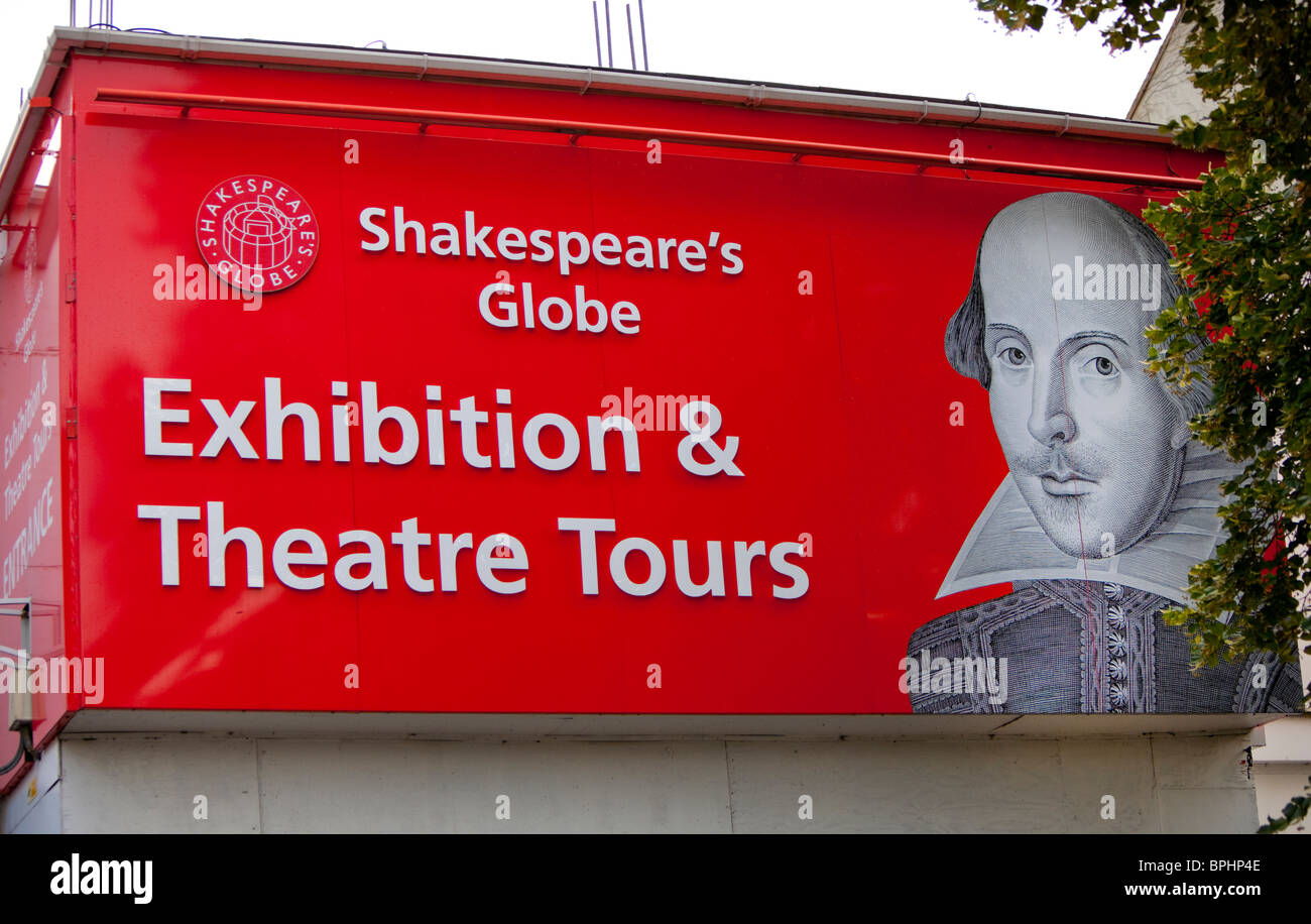 Le Shakespeare Globe Theatre signe, London, SE1, Angleterre Banque D'Images