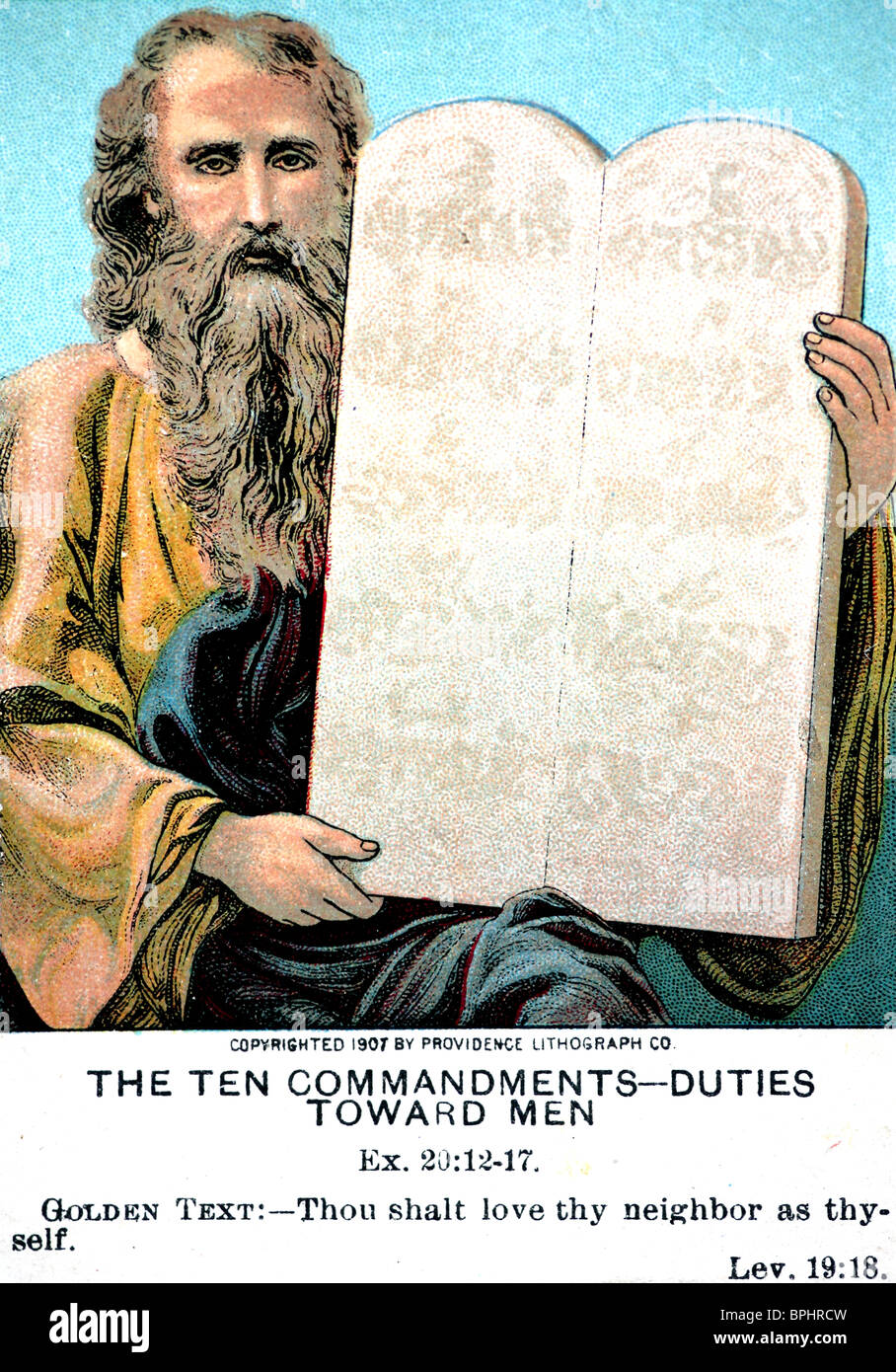 Carte De Cours De Bible Antique Representant Moise Tenant La Tablette Avec Dix Commandements Ont Ete Reveles Par Dieu Photo Stock Alamy