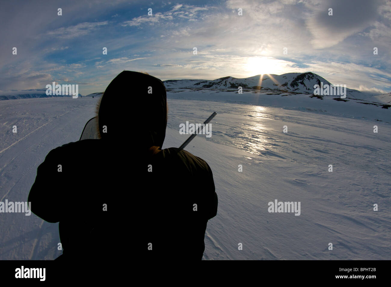 Printemps de dislocation de la plongée dans le détroit de Lancaster, étang, Inlet, île de Baffin, Nunavut, Canada Banque D'Images