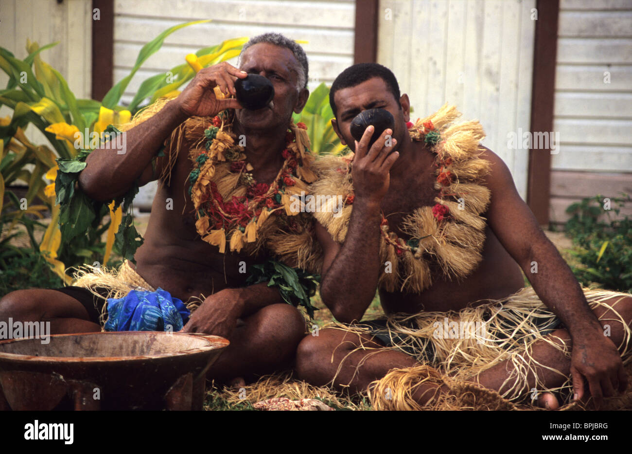 Une cérémonie Kava traditionnel, waya lailai, Yasawa Islands, Fidji, Pacifique sud Banque D'Images