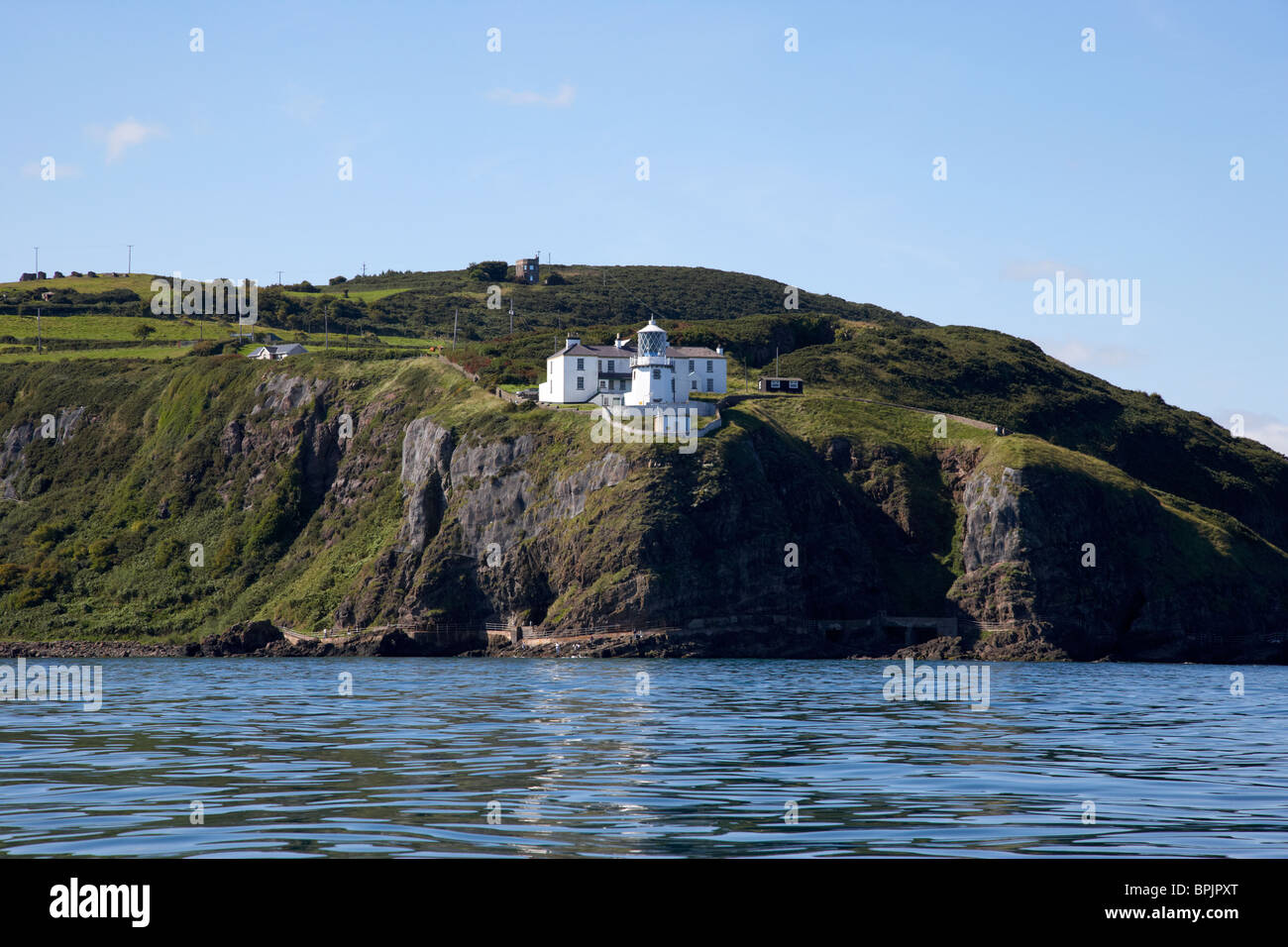 Phare de point noir dans le comté d'Antrim en Irlande du Nord uk Banque D'Images