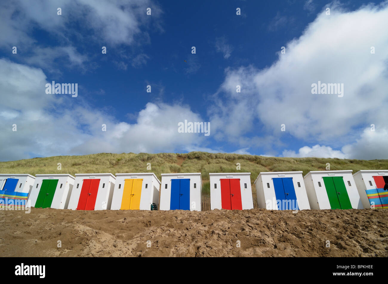 Cabines de plage de Woolacombe, Devon, UK Banque D'Images