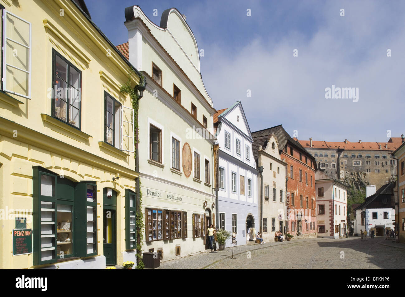 La rue Siroka, Cesky Krumlov, Bohême du Sud, République Tchèque Banque D'Images
