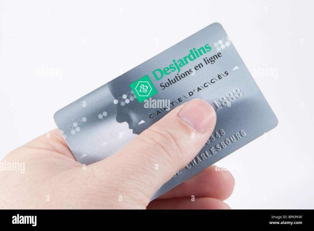 Une carte de débit Desjardins sur un fond blanc Photo Stock - Alamy