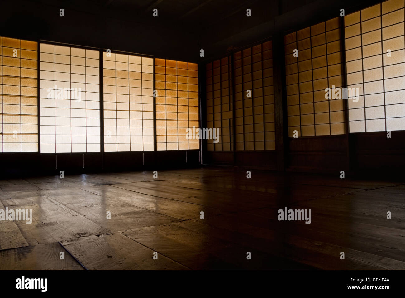 Intérieur de maison traditionnelle en bois, Japon Banque D'Images