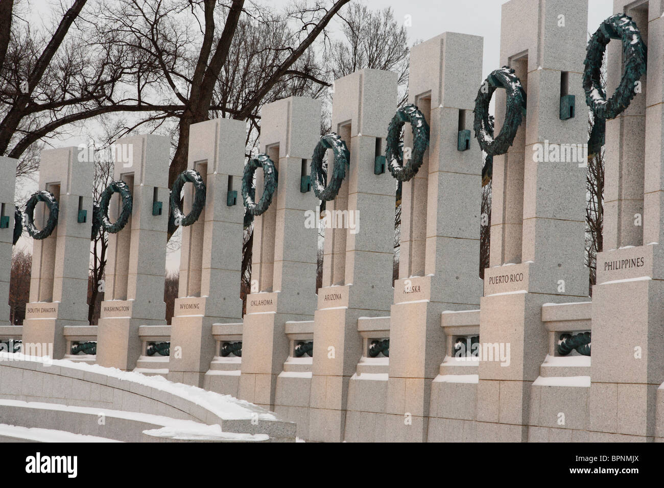 Compte tenu de l'hiver le National World War II Memorial, Washington, DC. Banque D'Images