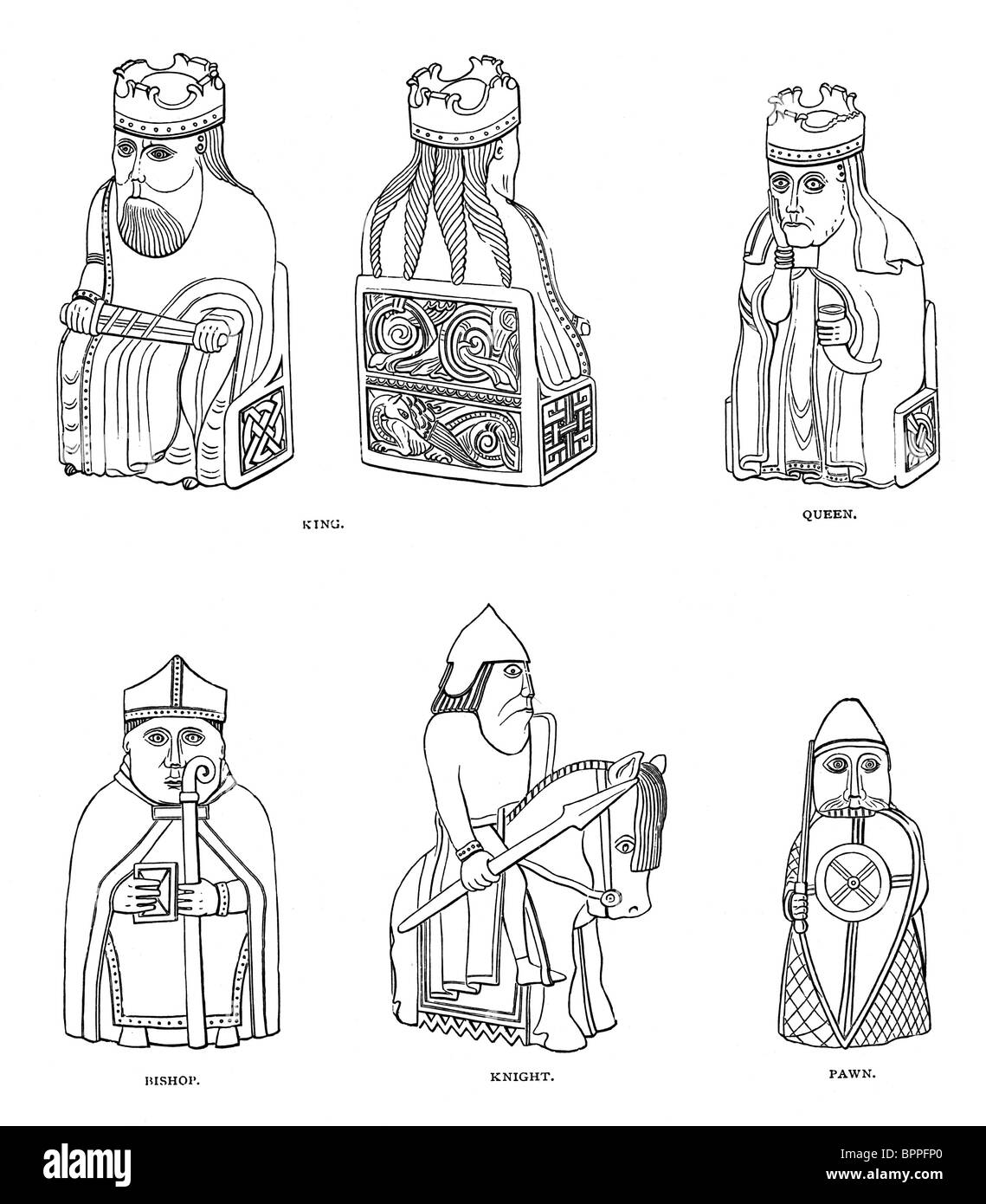 Illustration noir et blanc ; les os des hommes de design scandinaves ; 12e ou 13e siècle Banque D'Images