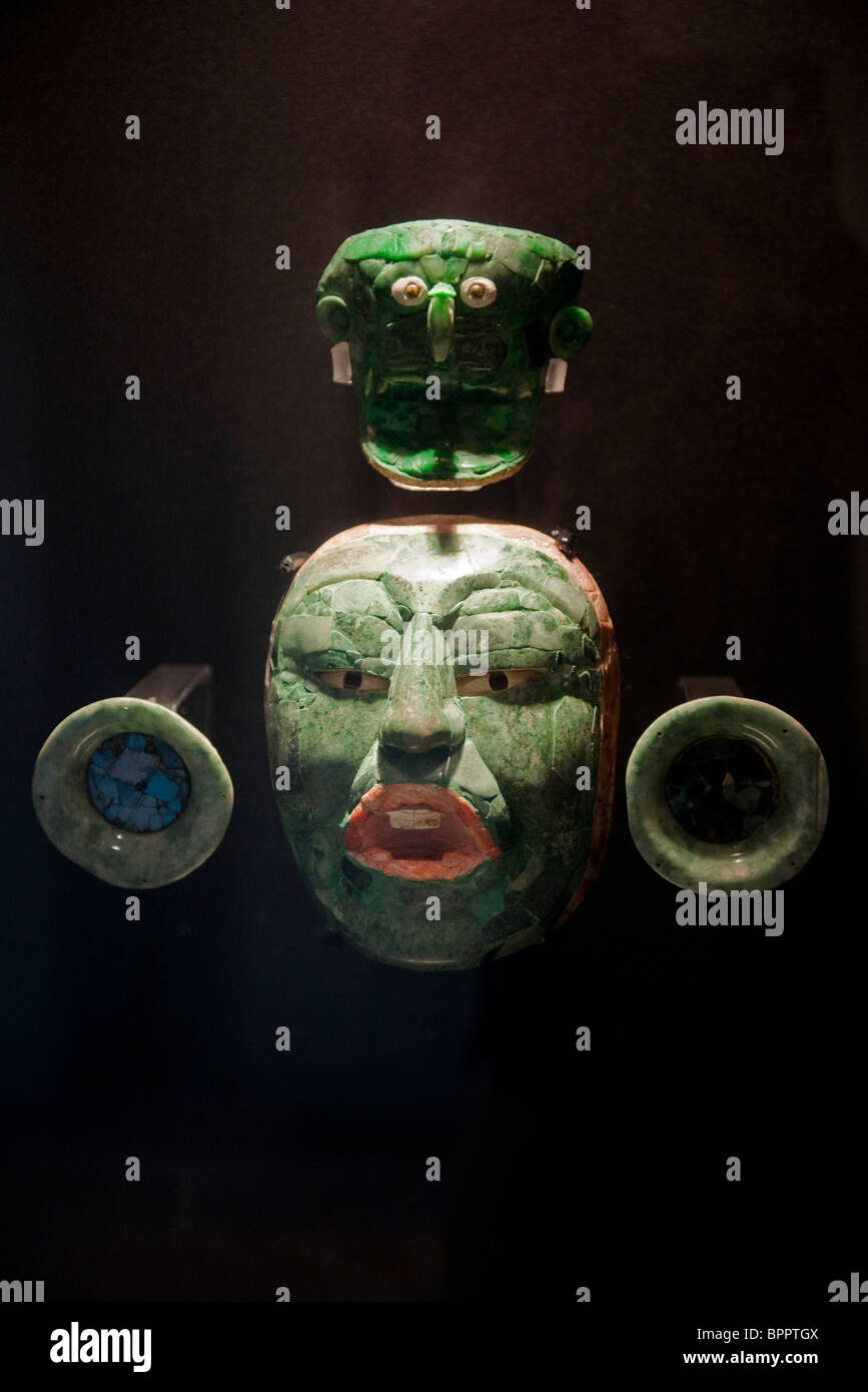 Masque funéraire en jade, Fuerte San Miguel Museum, Campeche, le Yucatan, Mexique Banque D'Images